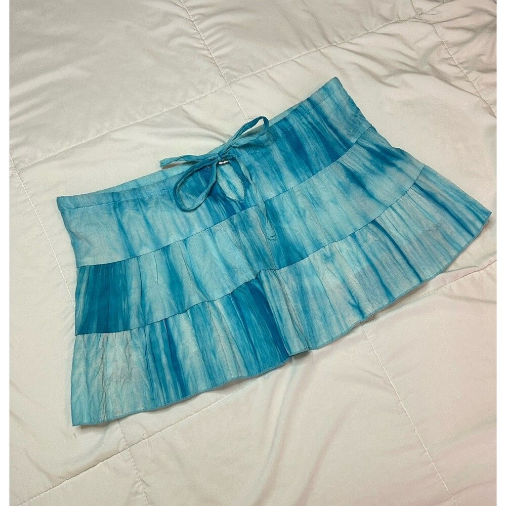 Y2K VTG Beachwear Rayon Blue Tie Dye Mini Skirt S Women Adjustable Boho Festival